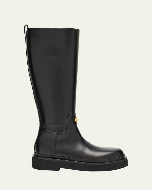 Vitello Brass VLogo Leather Knee-High Boots